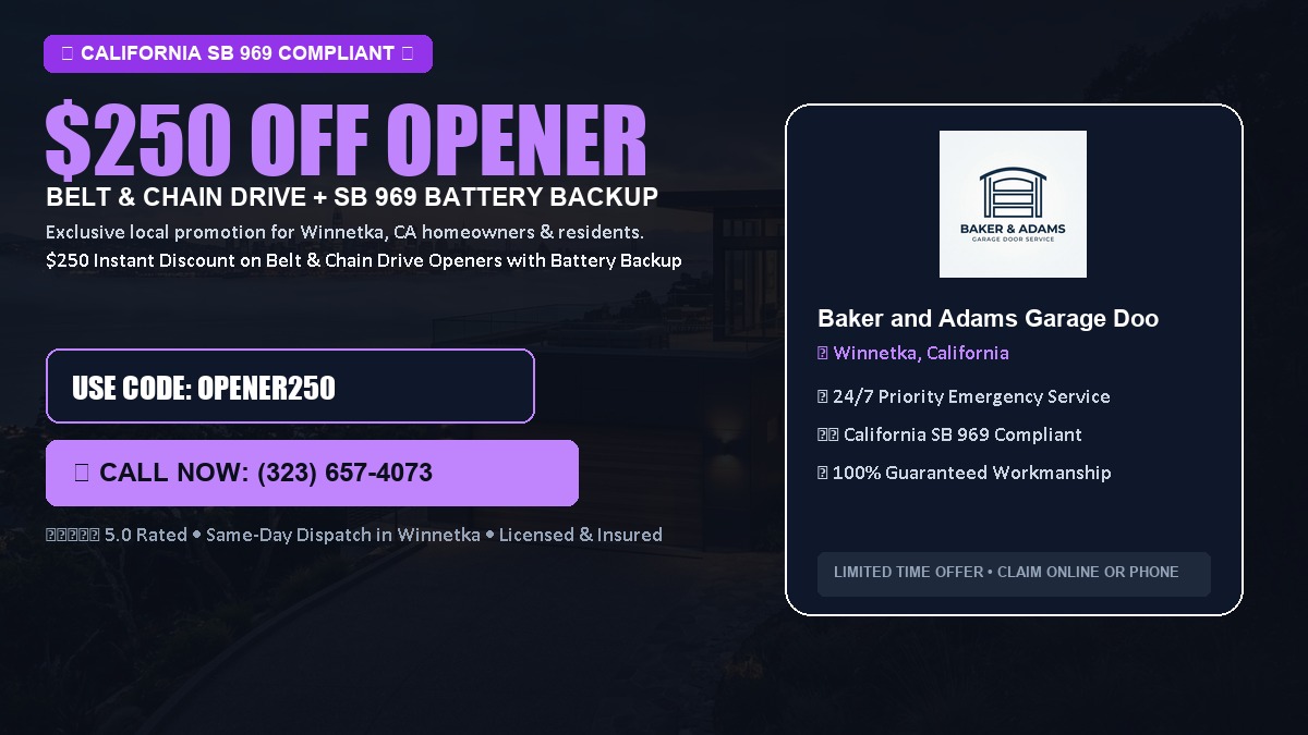 $250 OFF Smart Garage Door Opener Installation (Belt & Chain Drive with California SB 969 Battery Backup) in Winnetka, CA