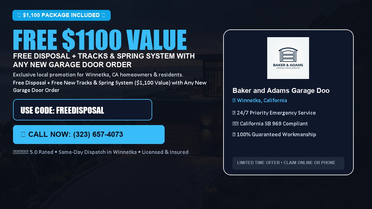Free Disposal + Free New Tracks & Spring System with Any New Garage Door Order ($1100 Value) in Winnetka, CA