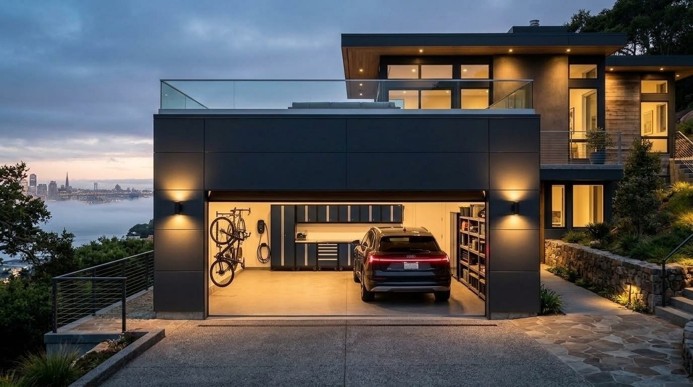 Baker and Adams Garage Door Service Overhead Garage Door Gliding Open in Winnetka, CA